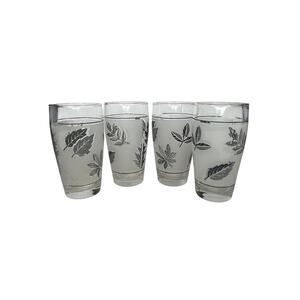 1960s Libbey Frosted Silver Leaf 12 Ounce Drinking Glasses Set of 2 DISCONTINUED